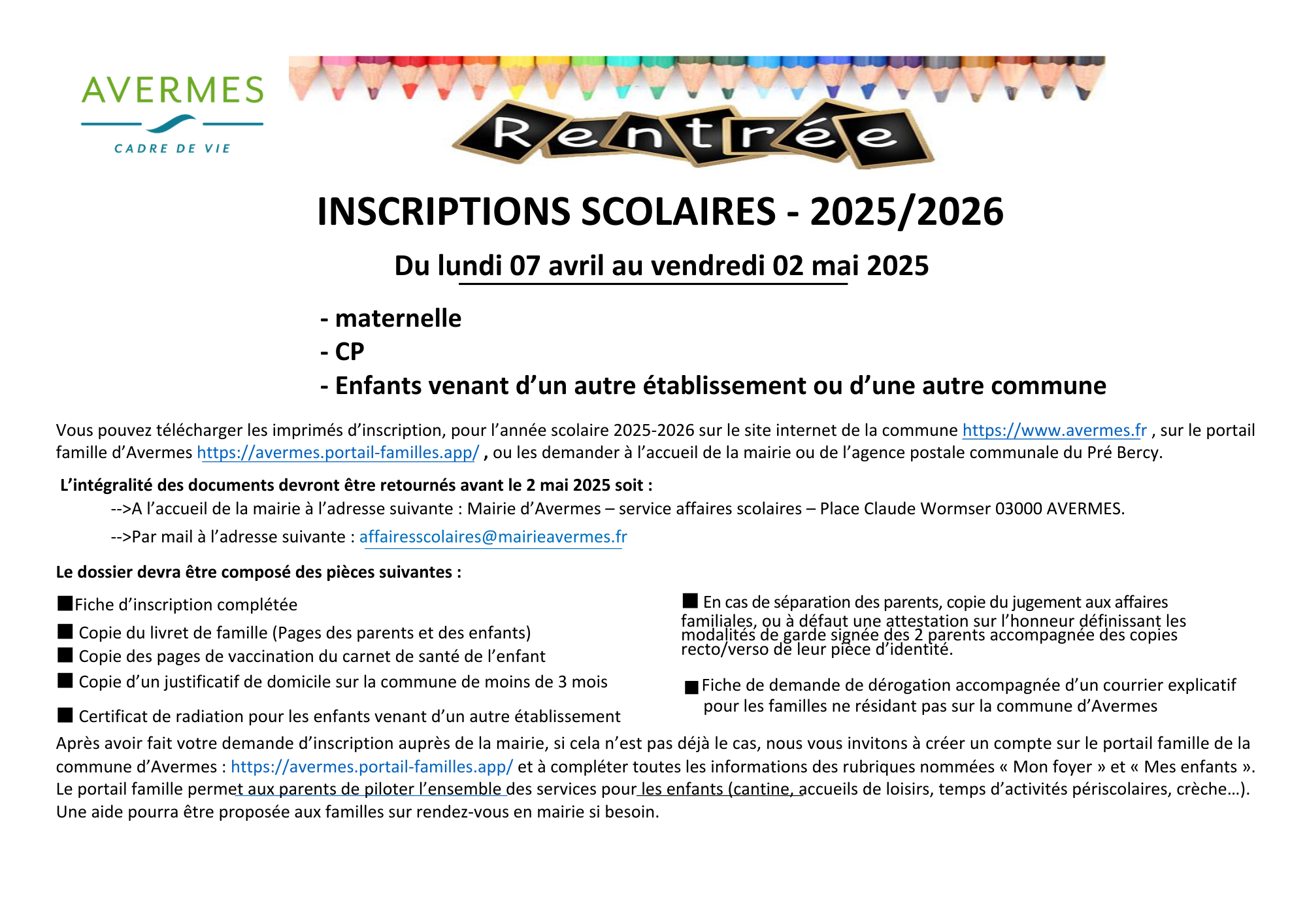Inscriptions Scolaire 2025/2026